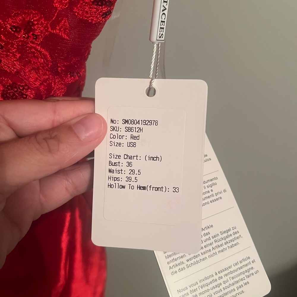 Red Lace Satin Dress - Picture 3 of 8